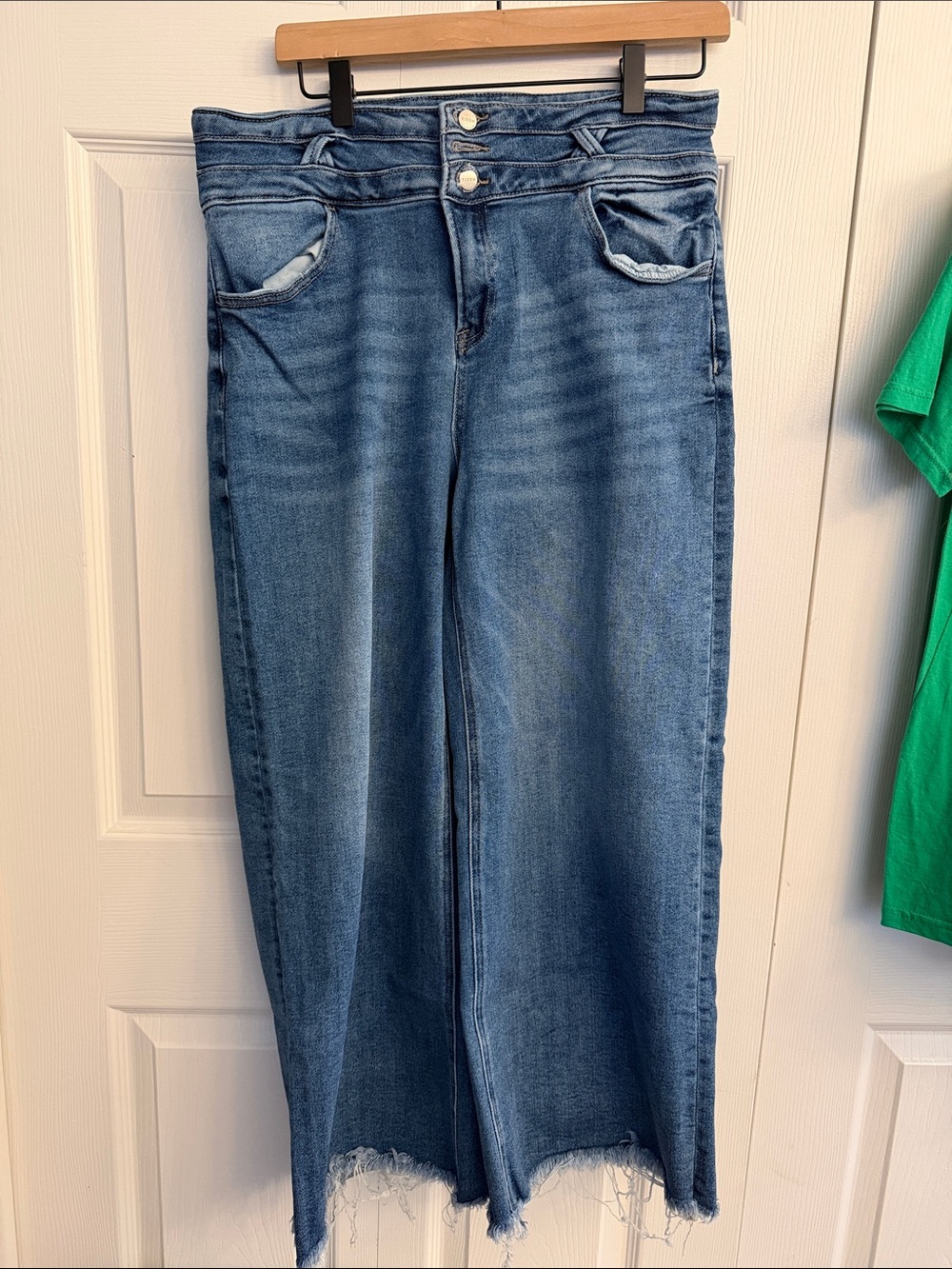 Risen High-Rise Wide-Leg Flare Jeans — Medium Blue